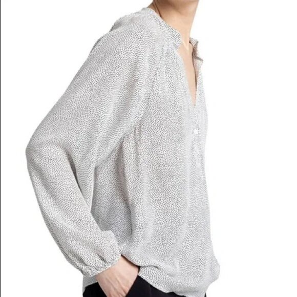 A.L.C. Silk Polka Dot Blouse 8 Long Sleeve White Black - Picture 5 of 8